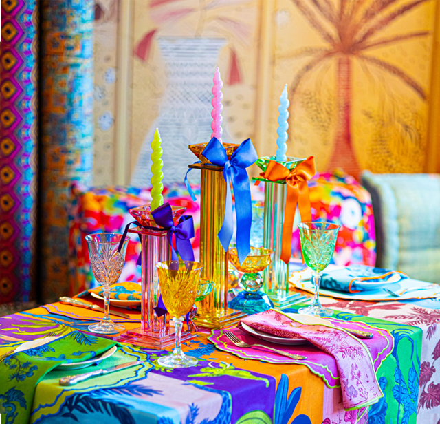 Şık Renkli Dekoratif Üçlü Şamdan